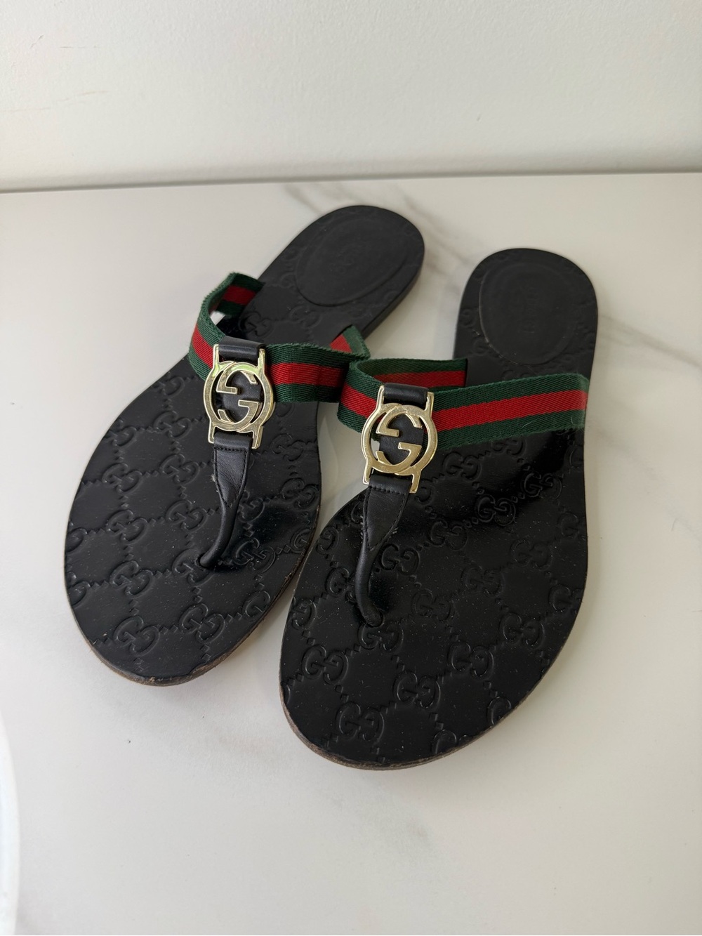 Gucci GG Web Stripe Interlocking G Thong Sandals 39.5